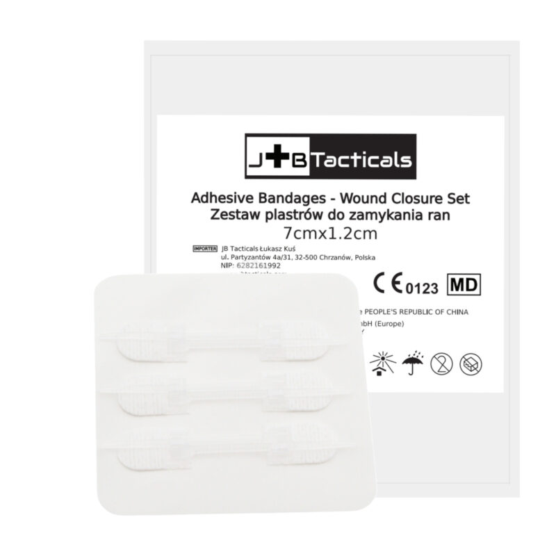 Front opakowania plastrów do zamykania ran JB Tacticals 7×1,2 cm